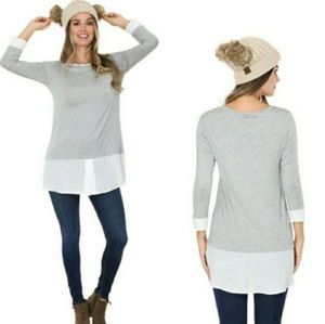 ❄️NWT Vanilla Bay Soft Gray Tunic with White Hem/Cuffs